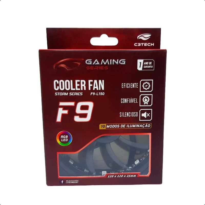 Cooler Fan C3TECH F9-L150RGB Preto Com Led