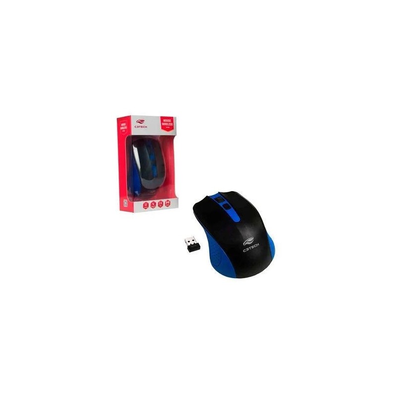 Mouse s/fio C3TECH 1000DPI M-W20BK preto e azul