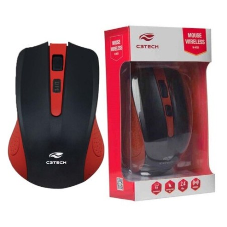 Mouse s/fio C3TECH 1000DPI M-W20BK Preto e Vermelho